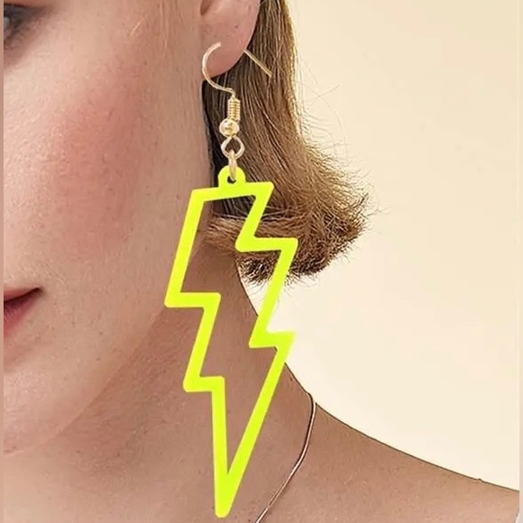 Neon Green Lightning Earrings - Picture 5 of 5